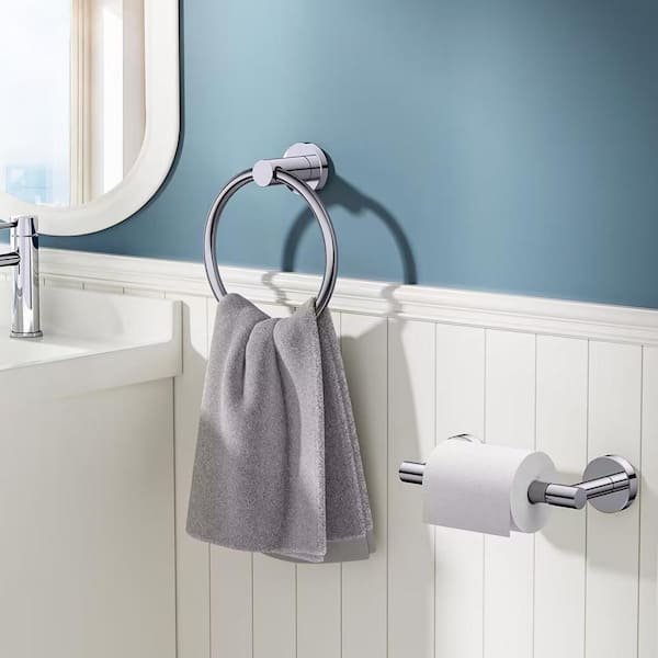 2-Piece Bath Hardware Set with Towel Ring Toilet Paper Holder Adjustable TP Large Mega Roll Holder in Polished Chrome