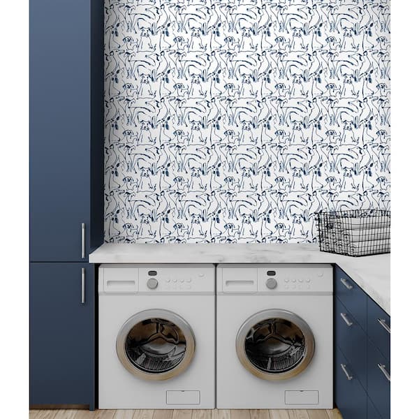 Dog Doodle Navy Vinyl Peel and Stick Wallpaper Roll (Covers 30.75 sq. ft.)