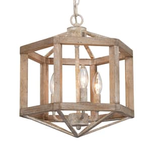 3-Light Distressed Wood Chandelier Rustic Farmhouse Chandelier for Cozy Dining, Living, Kitchen and Bedroom