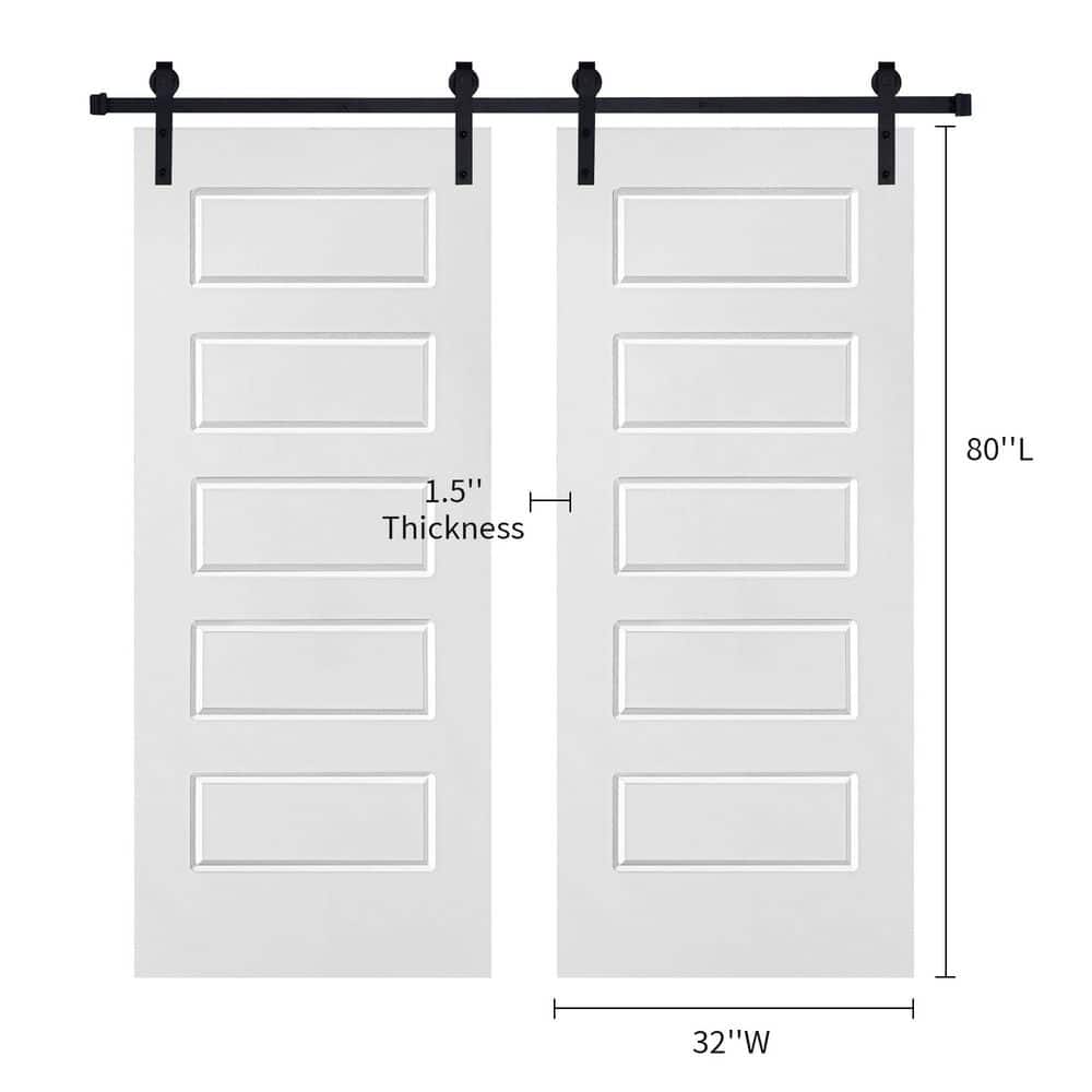 Double Modern 5-Panel 32 in. x 80 in. MDF White Barn Sliding Door With Hardware kit price history on PriceWatchPro