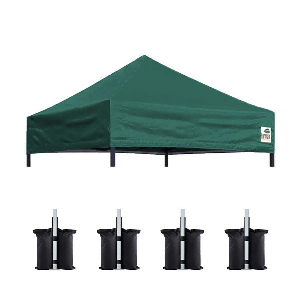 USA Pop Up Tent Top Cover Instant Ez Canopy Top Cover ONLY, Bonus 4PC Pack Canopy Weight Bag( 5 ft. x 5 ft. forest green