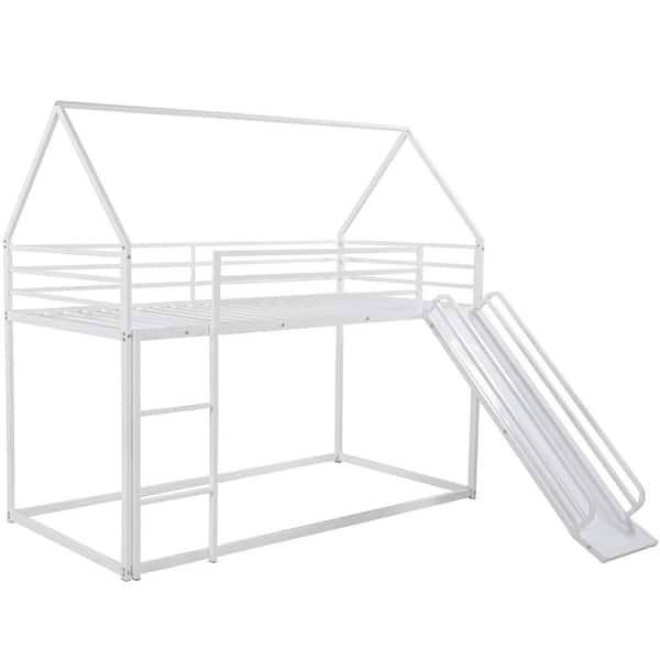 Polibi White Twin over Twin Playhouse Bunk Bed with Ladder and Slide(76 ...