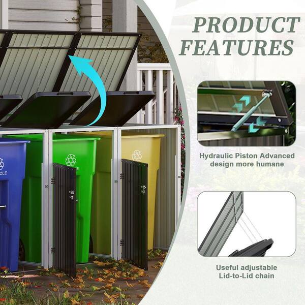 Cesicia Gray 7.95 ft. W x 2.67 ft. D Metal Garbage Bin Shed with TfGD76xCFENFguP