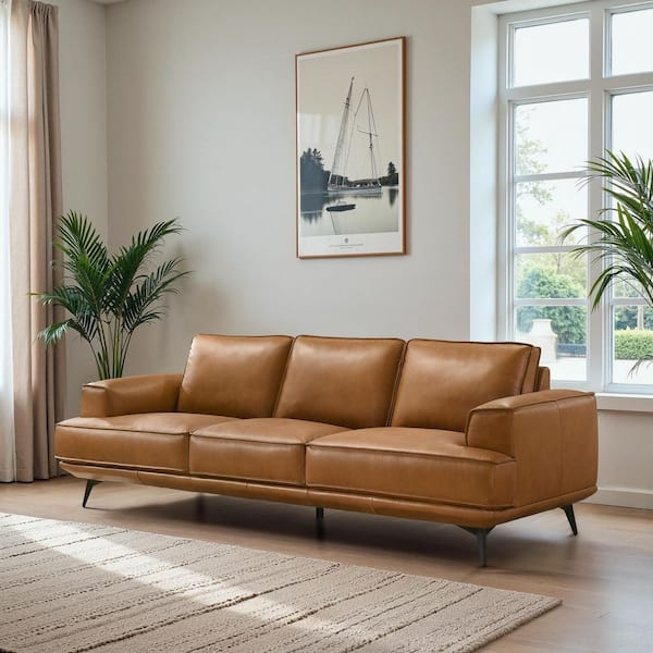 Ashcroft Furniture Co Akron 98 in. Square Arm Genuine Leather