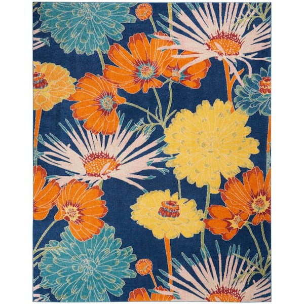 Allur Navy Multicolor 8 ft. x 10 ft. Floral Medallion Area Rug