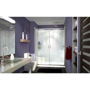 Visions 60 in. W x 36 in. D x 76-3/4 in. H Semi-Frameless Shower Door in Brushed Nickel with White Base and Backwalls