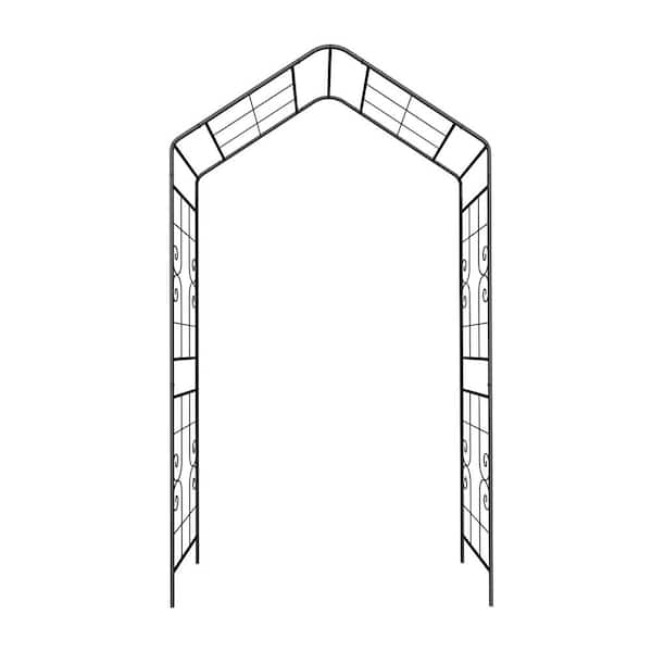 L 56.3 in. x W 16.93 in. x H 94.5 in. Black Metal Garden Arch Climbing Plants Support Rose Arch Outdoor