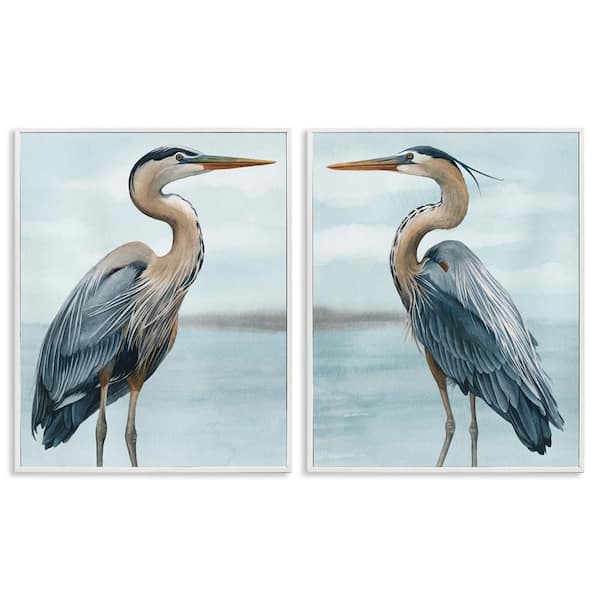 Detailed Heron Bird Duo by Grace Popp 2 Piece White Framed Giclee Art Print Animal 30 in. x 24 in.