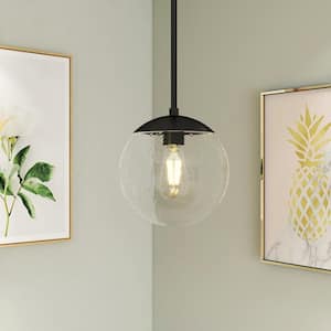 9 in. 1-Light Matte Black Mini Pendant Hanging Light, Kitchen Pendant Lighting With Clear Glass