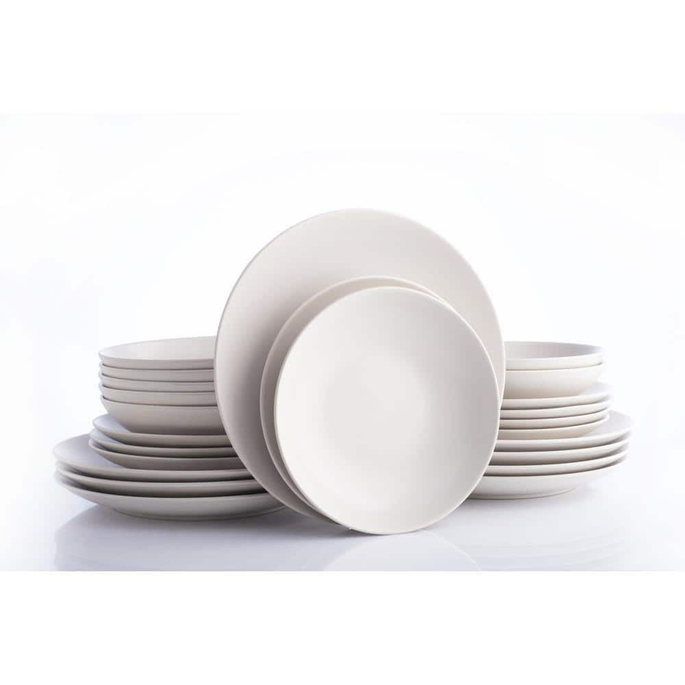 STONE LAIN Semplice 24-Piece White Matte Stoneware Dinnerware Set