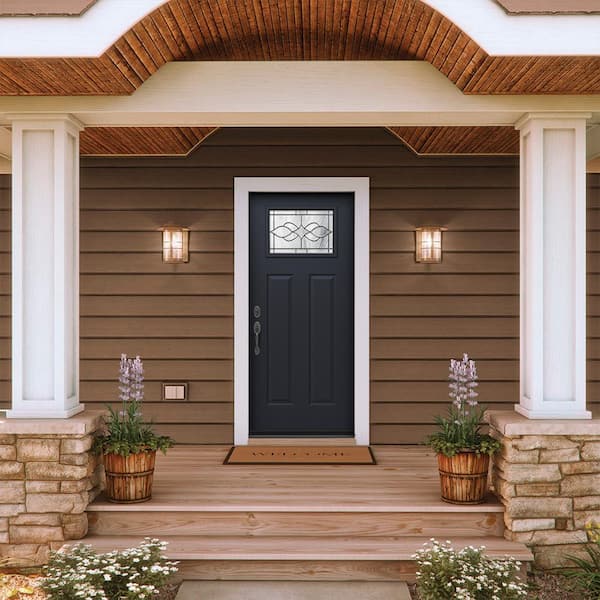 36 in. x 80 in. Right-Hand Craftsman Carillon Decorative Glass Black Steel Prehung Front Door