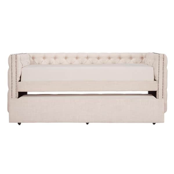 HomeSullivan Beige Tufted Nailhead Twin Daybed