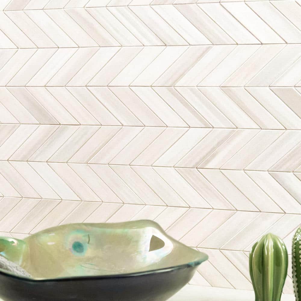 Bianco 12" x 15" Matte Porcelain Chevron Mosaic Tile