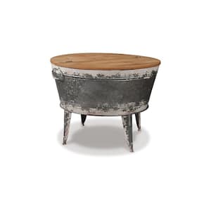 Custom Series 26.13 in. Brown and Silver Round Wood Coffee Table with Strong Metal Base