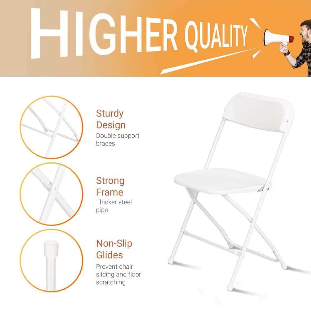 White Metal Frame Armless Folding Dining Chairs, Set of 4
