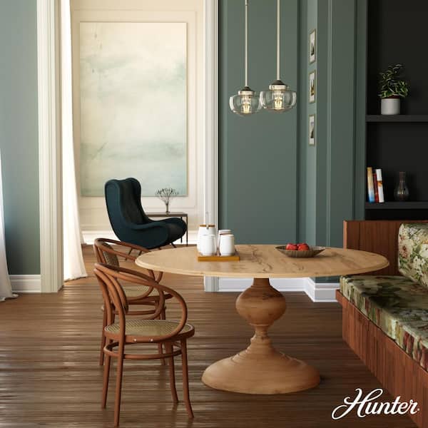 Hunter - Saddle Creek 1-Light Brushed Nickel Schoolhouse Mini Pendant Light with Clear Seeded Glass Shade