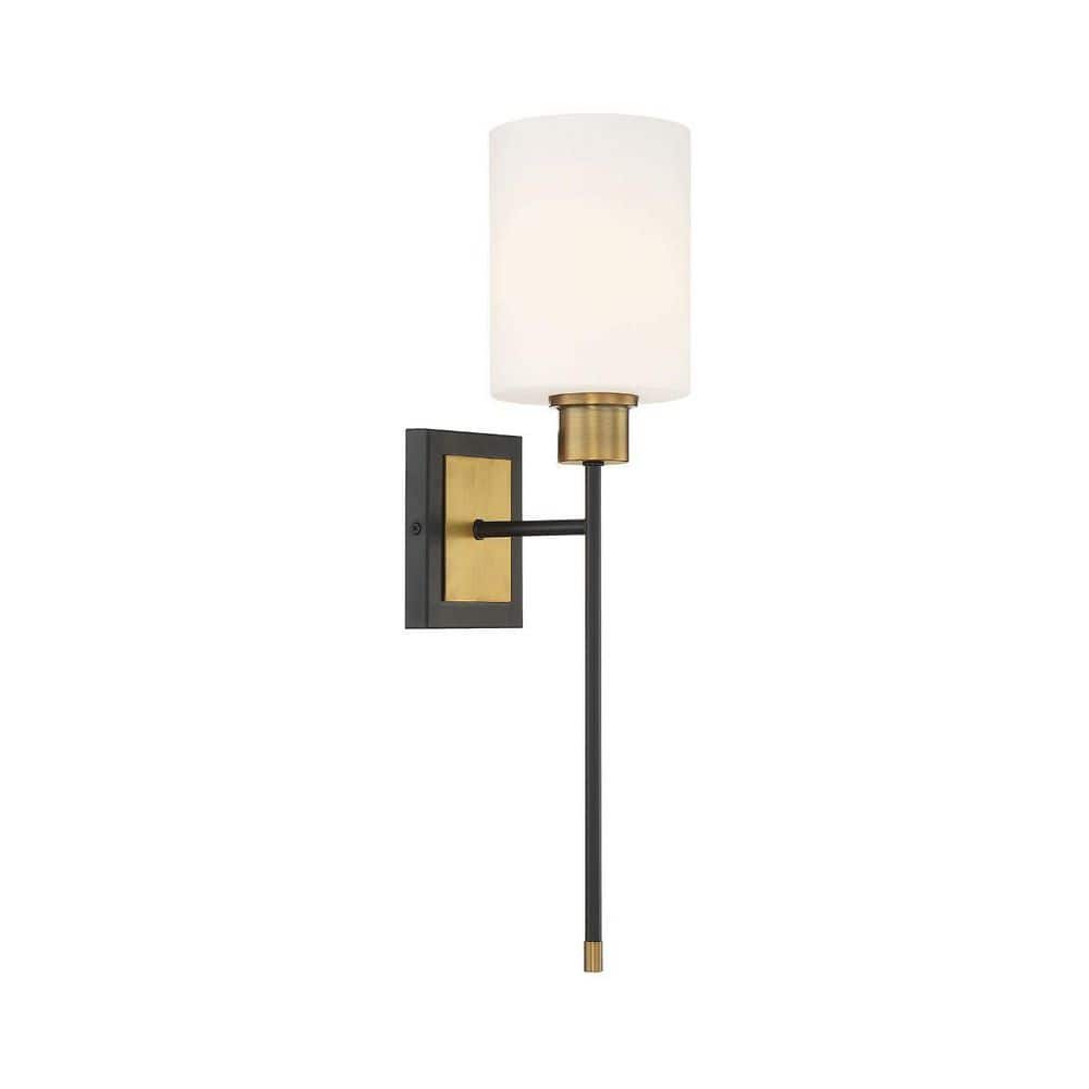 Matte Black and Brass Mid-Century Modern Cylinder Sconce