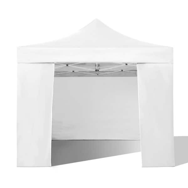 Zeus & Ruta 10 ft. x 10 ft. White Pop Up Canopy Tent with 4 Removable Sidewalls, with Fence and Portable Roller Bag