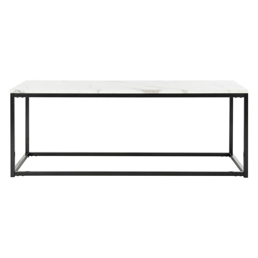 Transitional White and Grey Marble Rectangular Coffee Table