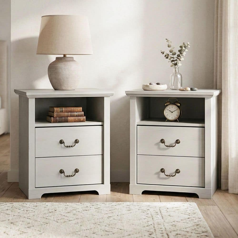 Dena White 2-Drawer 22 in. W Nightstand Set of 2