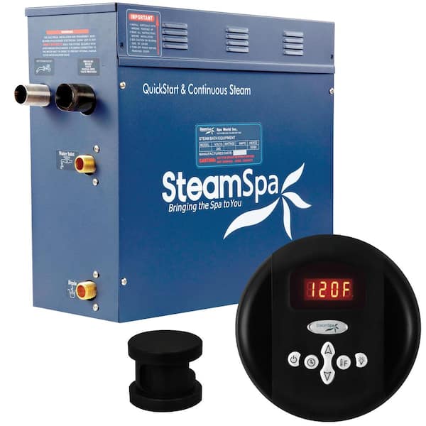 SteamSpa Oasis 7.5kW QuickStart Acu-Steam Bath Generator Package in Matte Black