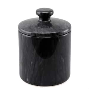Natural Marble SPA Collection Cotton Ball, Q-Tip Swab Holder, Bathroom Organizer Storage Jar Canister in Black