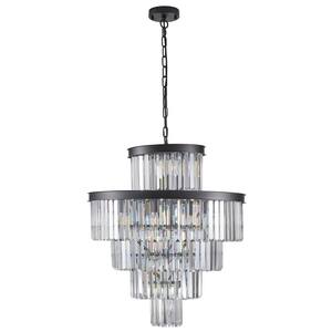 5-Tier 15-light Black Crystal Chandelier for Living Room and Kitchen Island with No Bulbs Included