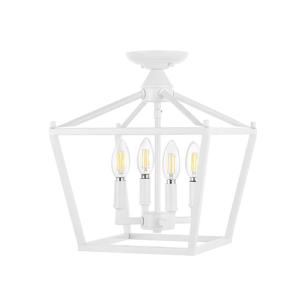 White Iron Farmhouse LED Lantern Flush Mount Light