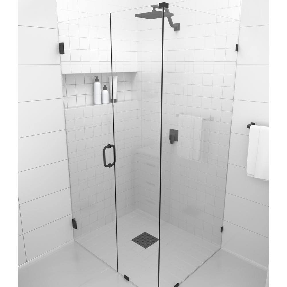Matte Black Frameless Glass Shower Enclosure with Brass Fittings