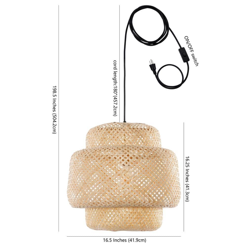 Klara Coastal-Chic Black LED Drum Pendant with Natural Rattan Shade