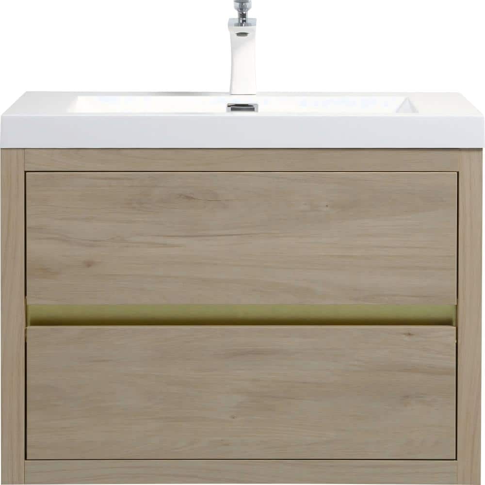 30 in. W Wall-Mounted Floating Vanity Cabinet in Natural Oak with Single Sink and White Stone Resin Top price history on PriceWatchPro