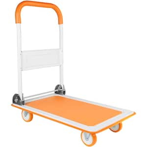 Heavy Duty Foldable 28.7 in. W Serving Tray Moving Platform Hand Truck in Orange with Swivel Push Handle