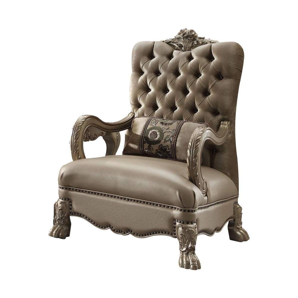 Handcrafted Gold Velvet and Wood Accent Chair