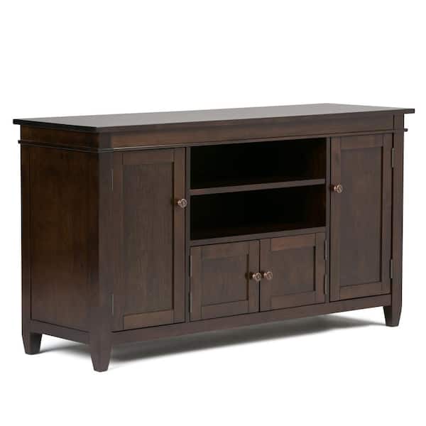 Simpli Home Carlton Solid Wood 54 in. Wide Transitional TV Media Stand in Dark Tobacco Brown for TVs up to 60 in.