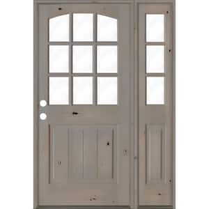 46 in. x 80 in. Knotty Alder Right-Hand/Inswing 9-Lite Clear Glass Grey Stain Wood Prehung Front Door/Right Sidelite