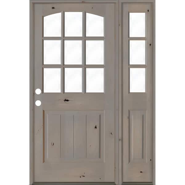 Krosswood Doors 50 in. x 80 in. Knotty Alder Right-Hand/Inswing 9-Lite Clear Glass Grey Stain Wood Prehung Front Door/Right Sidelite