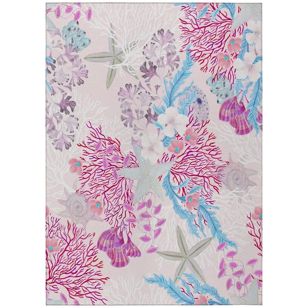 Addison Rugs Surfside 5 ft. x 7 ft. 6 in. Pink Geometric Indoor/Outdoor Area Rug