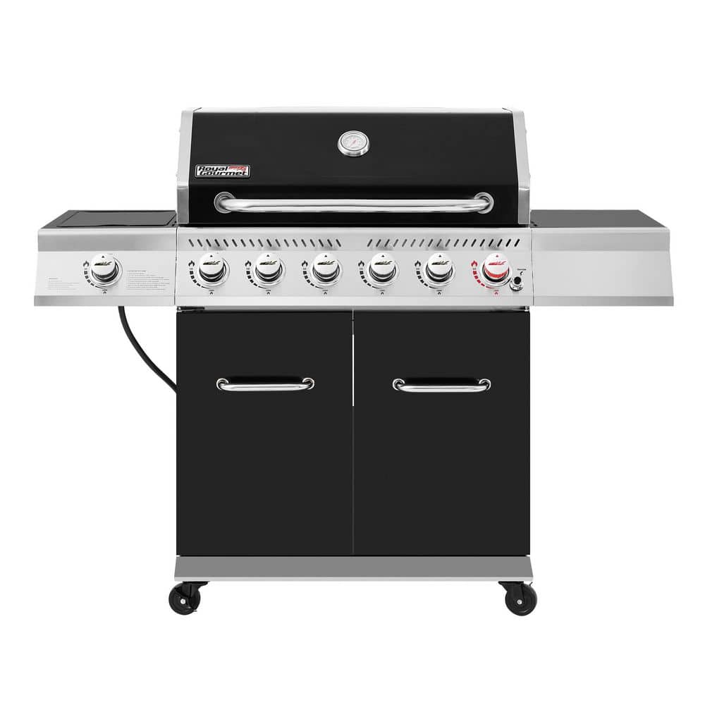 6-Burner BBQ Liquid Propane Gas Grill with Sear Burner and Side Burner, 74,000 BTU, Cabinet Style Grill in Black