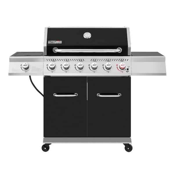 6-Burner BBQ Liquid Propane Gas Grill with Sear Burner and Side Burner, 74,000 BTU, Cabinet Style Grill in Black