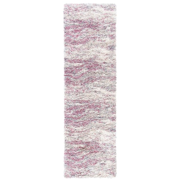 Fontana Shag 2 ft. x 8 ft. Pink/Gray Wavy Abstract Runner Rug