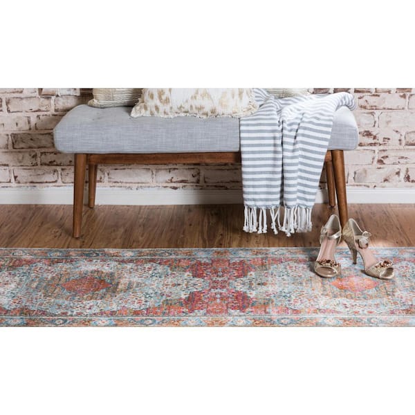 Baracoa Collection Area Rug - Malecon (8 ft.  Round Light Blue/Orange)