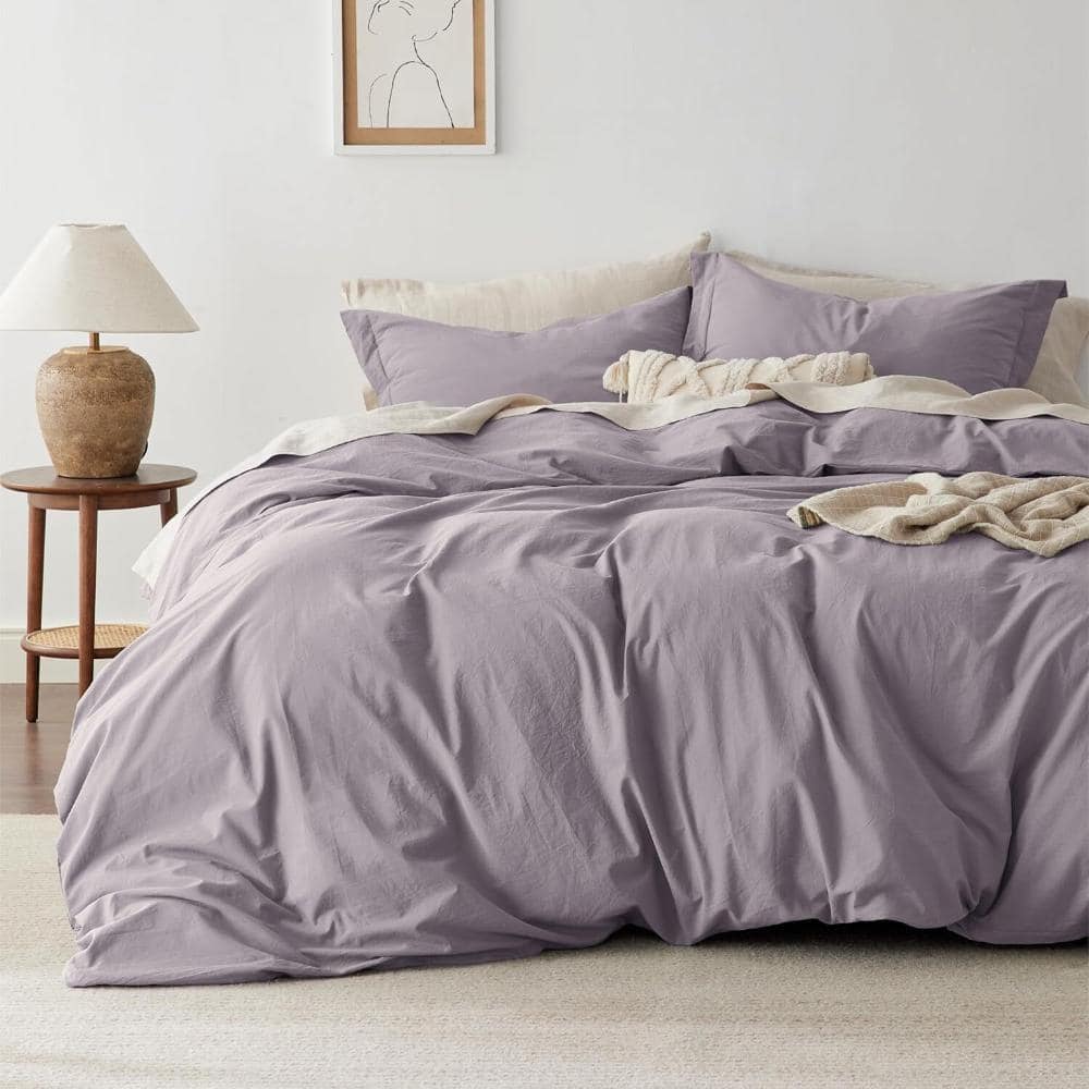 3-Piece 100% Cotton Solid Color Duvet Cover Set Full Size-Purple price history on PriceWatchPro