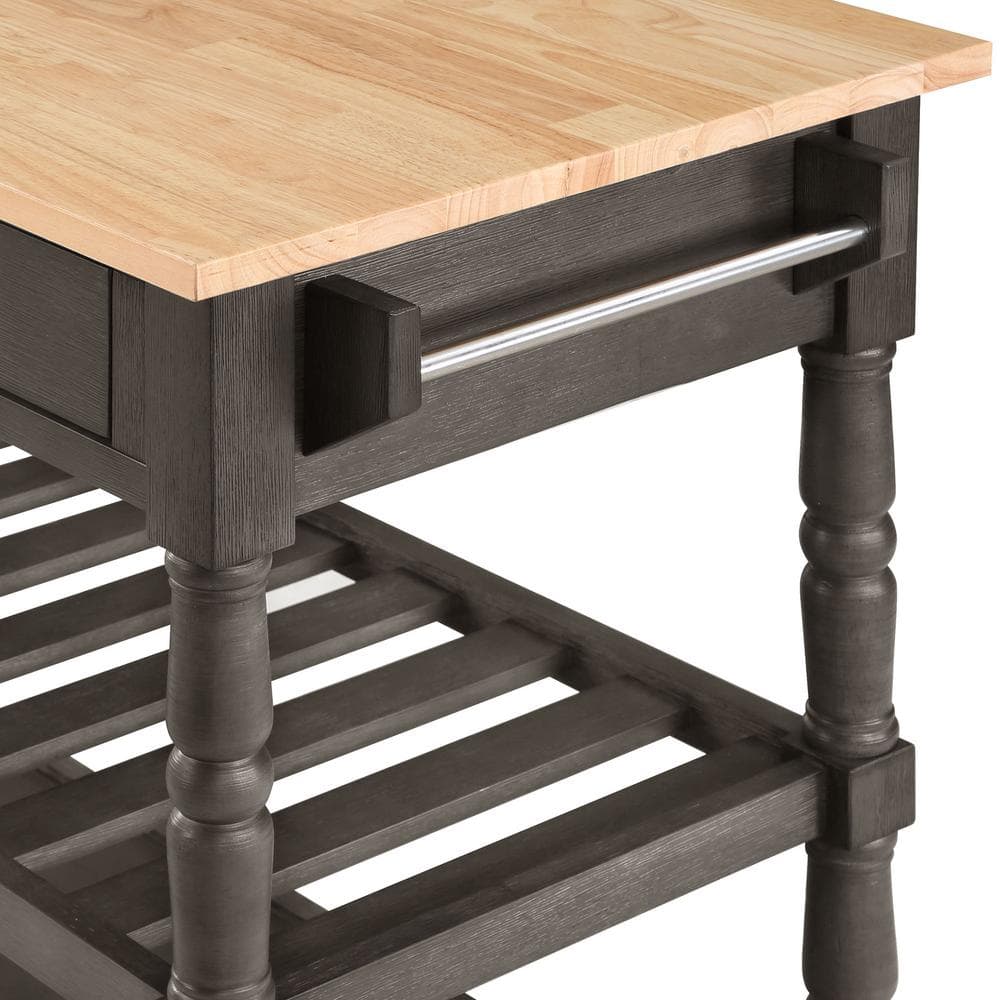 Classic Butcher Block Kitchen Cart with Wine Storage and Drawers