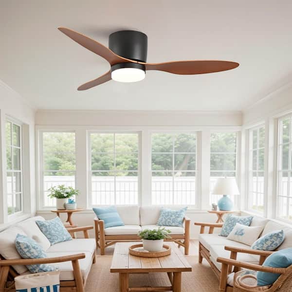 Dimmable 42-Inch Flush Mount Ceiling Fan With Lights & Remote – 3 Solid Wood Blades, Reversible DC Motor, 3CCT, 10%-100% Dimming, Low Profile, For Bedroom, Patio