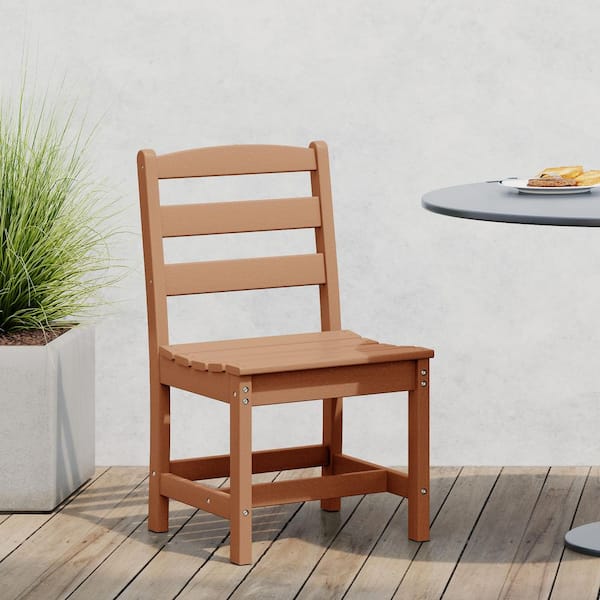 Shoreside All-Weather Plastic Outdoor Patio Armless Dining Side Chair, Teak