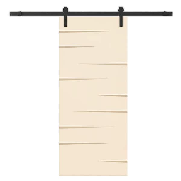 CALHOME 30 in. x 96 in. Beige Painted Composite MDF Paneled Interior Sliding Barn Door with Hardware Kit