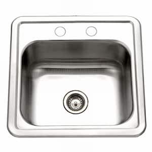 Hospitality Topmount Stainless Steel 15" Single Bowl Bar Prep Sink, 2-Hole, 1515-6BS-1
