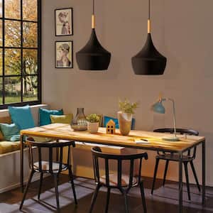 1-Light Industrial Farmhouse Hanging Kitchen Black Pendant Ceiling Light with Metal Dome Shade
