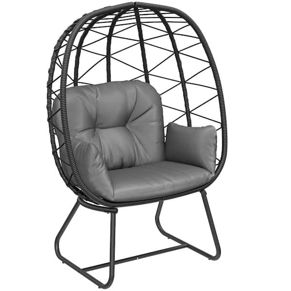 DEXTRUS Black Wicker Indoor/Outdoor Egg Lounge Chair with Gray Cushion