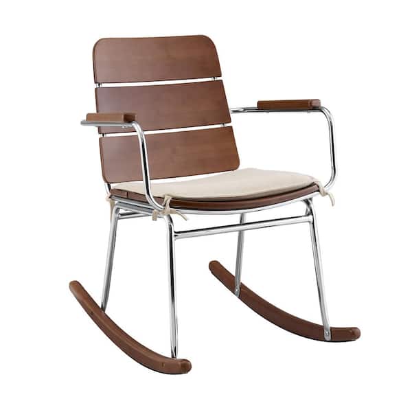 Art Leon Rock Wulnut Finish Modern Metal Frame Rocking Chair with Seat Cushion
